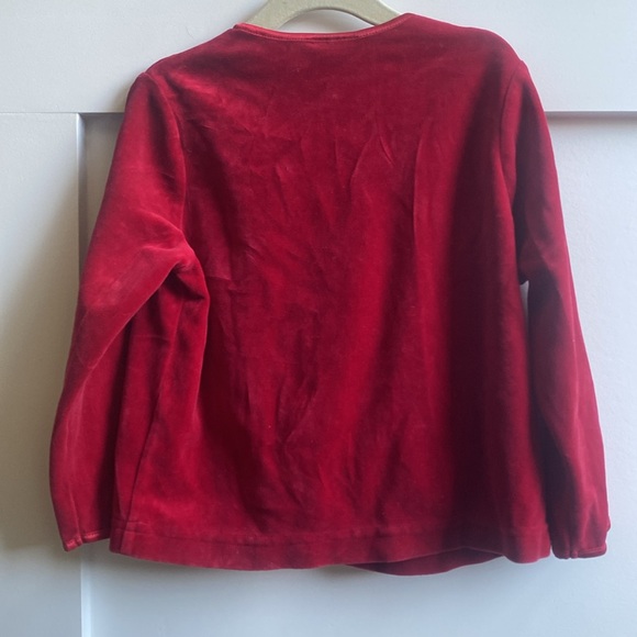 Hanna Andersson, red velvet cardigan, satin trimmed, size 100 (4). EUC. - Picture 3 of 5